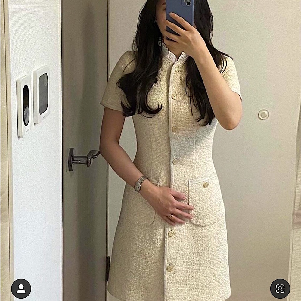 🤍Sandro Women's White Taly Ruffled Neck Dress